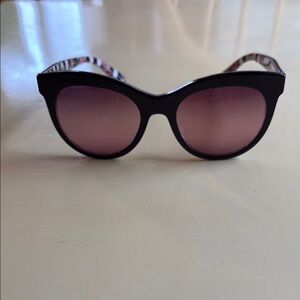 Dolce&Gabbana Black Sunglasses, floral and striped detailing on inside of frame.